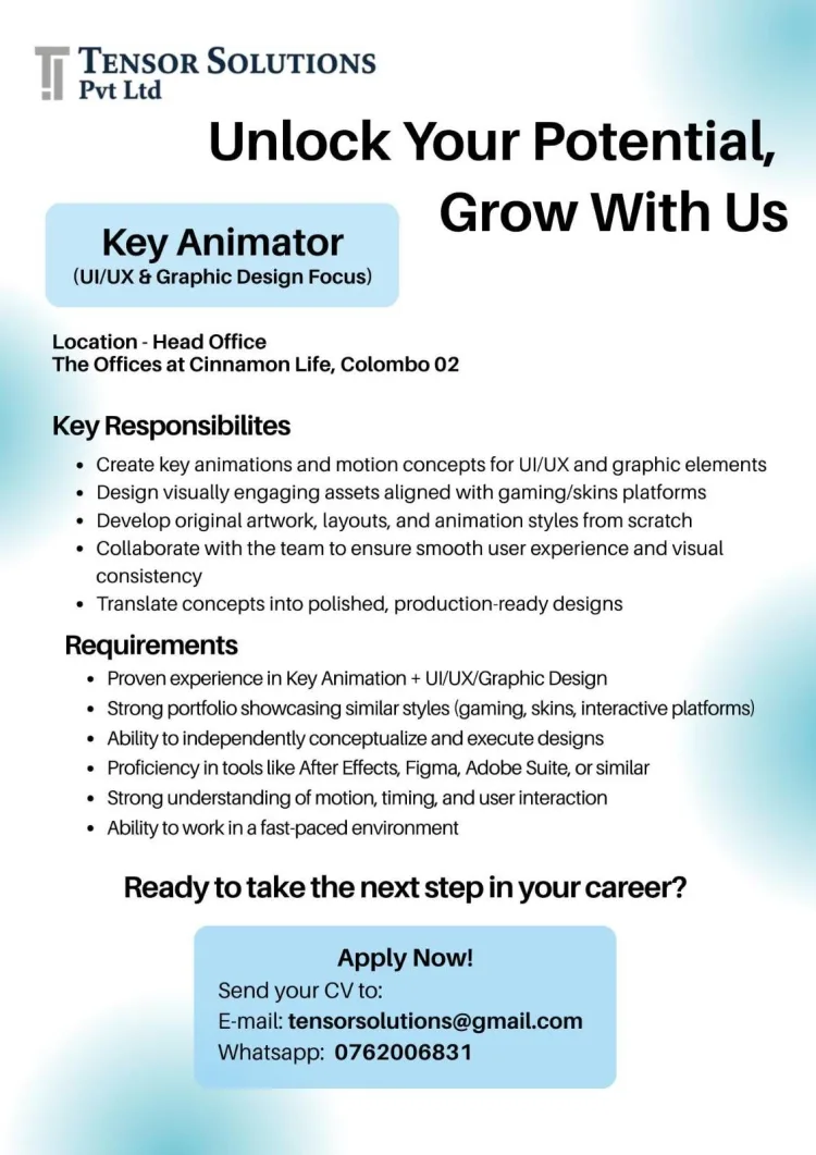 Job poster for Key Animator (UI/UX & Graphic Design Focus)