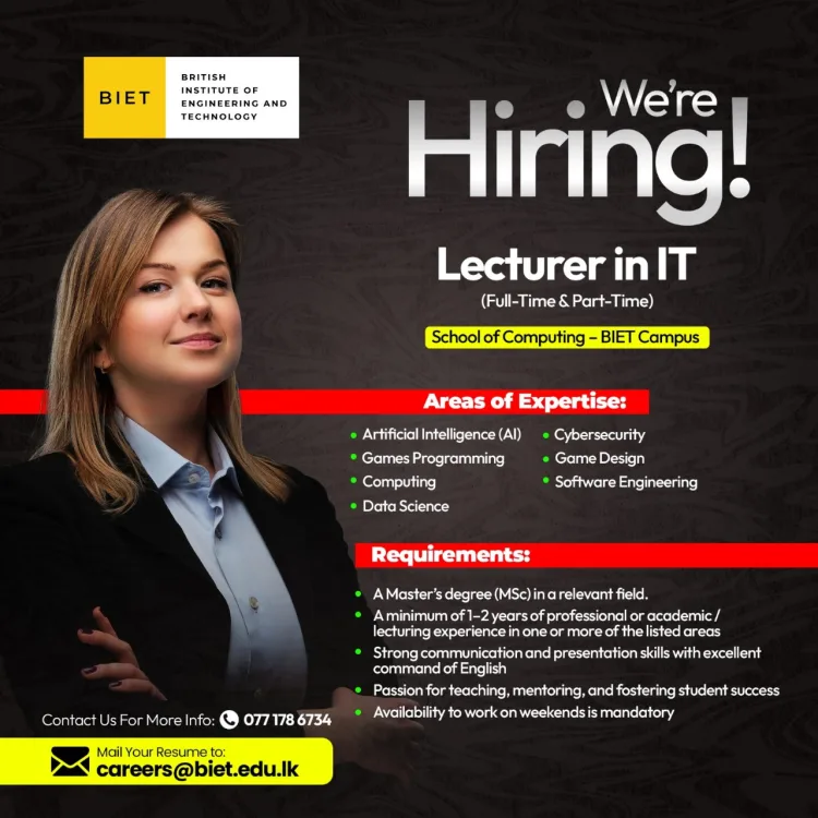Job poster for Lecturer in IT