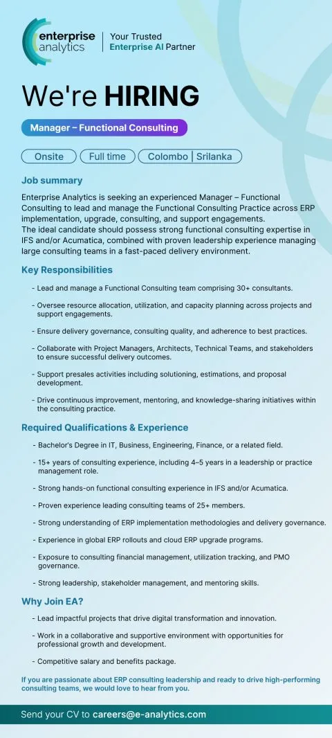 Job poster for Manager - Functional Consulting