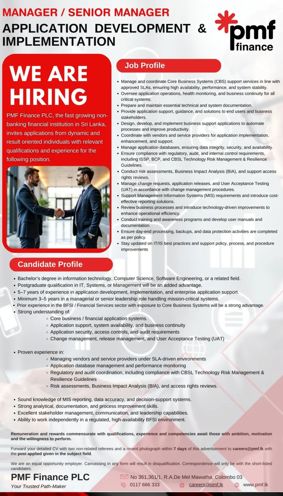 Job poster for Manager / Senior Manager - Application Development Implementation