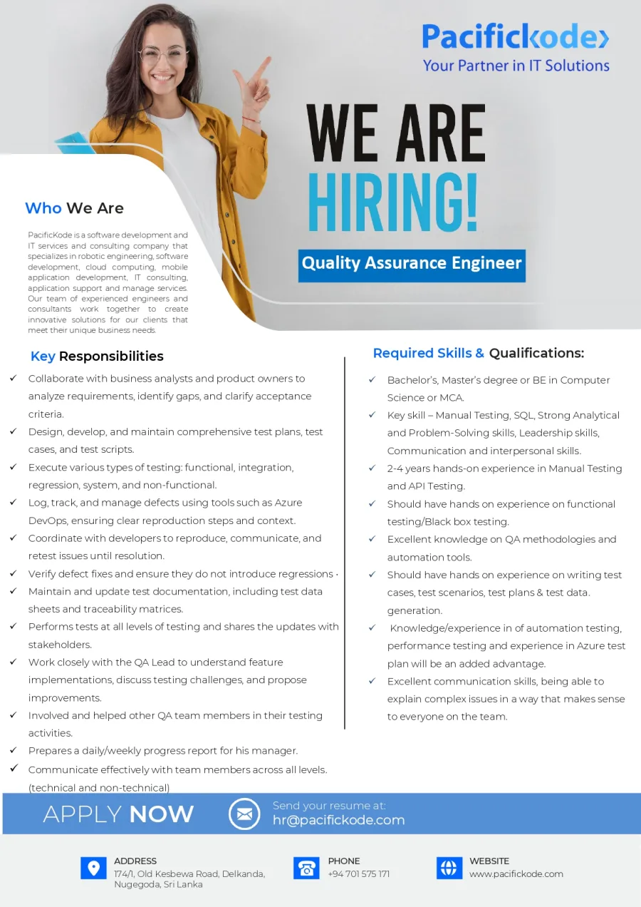 Job poster for Quality Assurance Engineer