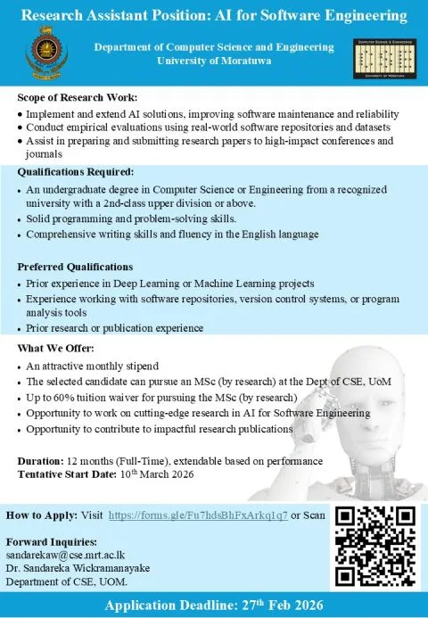 Research Assistant Position: AI for Software Engineering - ITPro.lk