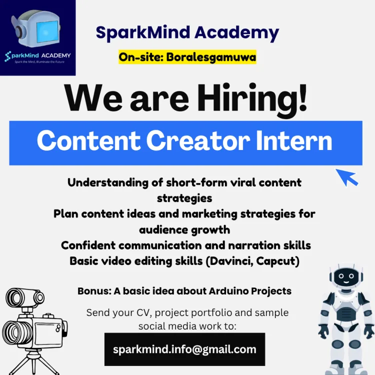 Job poster for Robotics Content Creator & Marketing Intern