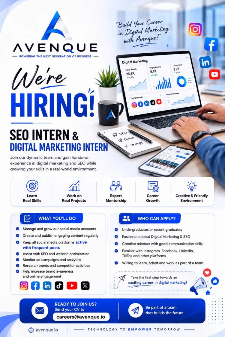 Job poster for SEO Intern & Digital Marketing Intern