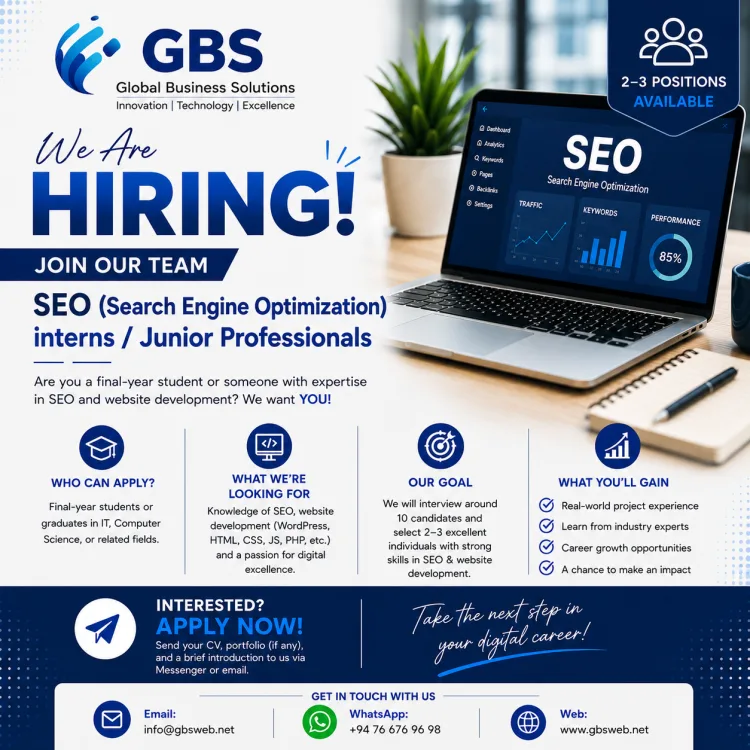 Job poster for SEO (Search Engine Optimization) Interns / Junior Professionals