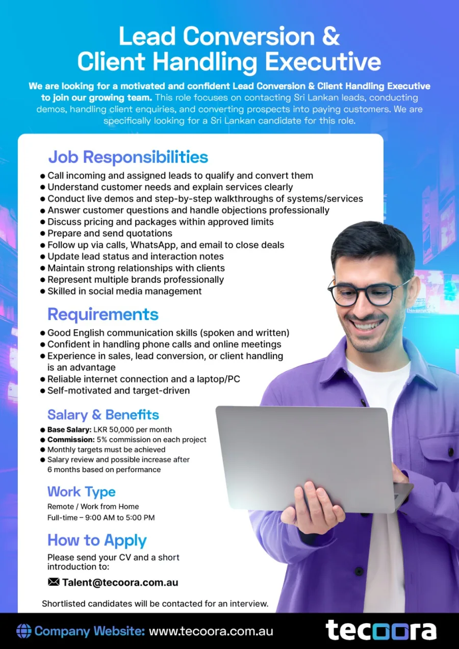 Job poster for Sales & Client Handling Executive