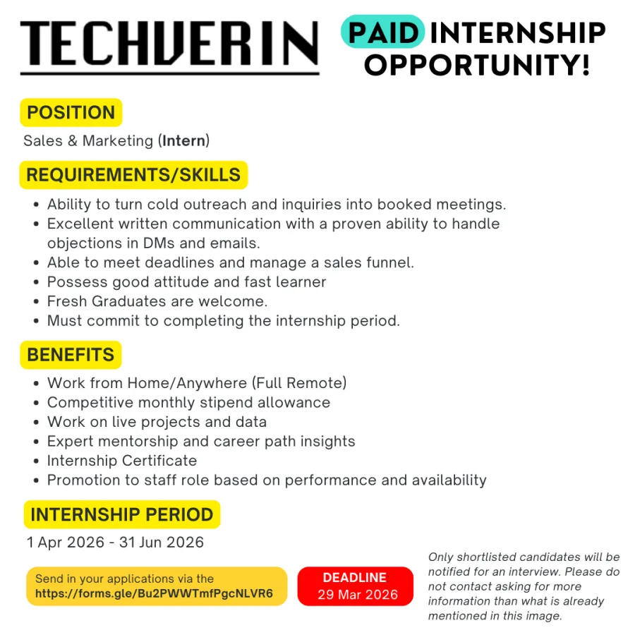 Job poster for Sales and Marketing Intern