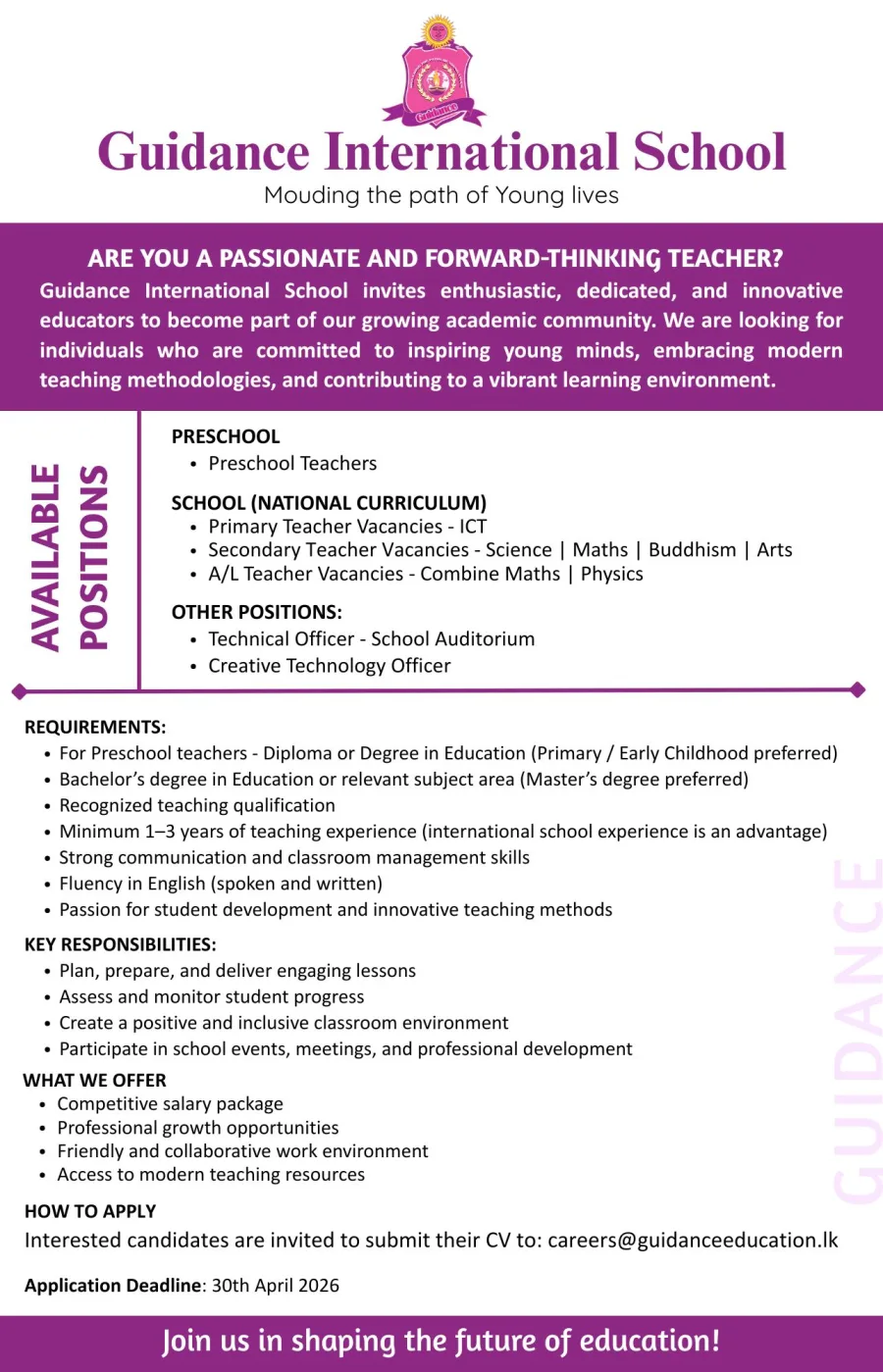 Job poster for Primary - ICT Teacher (Grade 1-5)