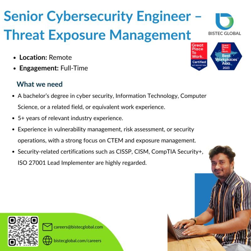 Senior Cybersecurity Engineer - Threat Exposure Management - ITPro.lk