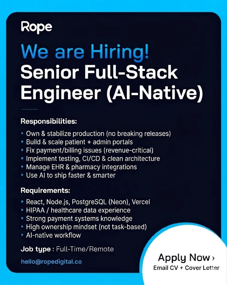 Job poster for Senior Full-Stack Engineer (Al-Native)