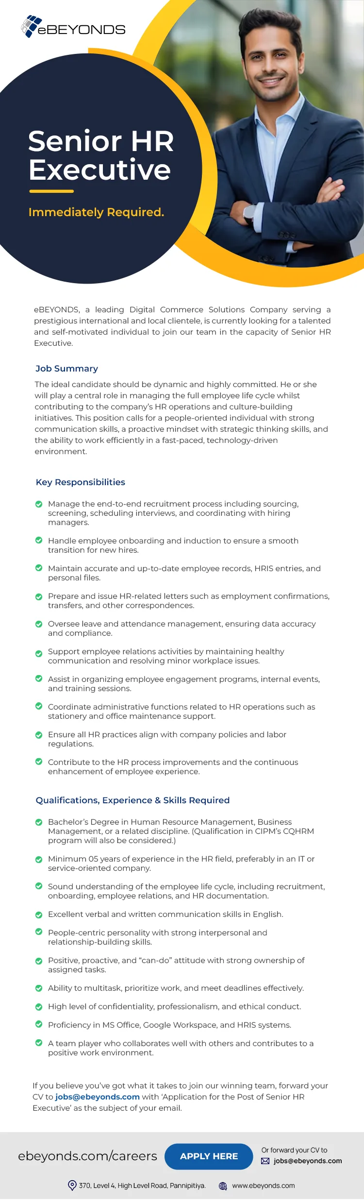 Job poster for Senior HR Executive