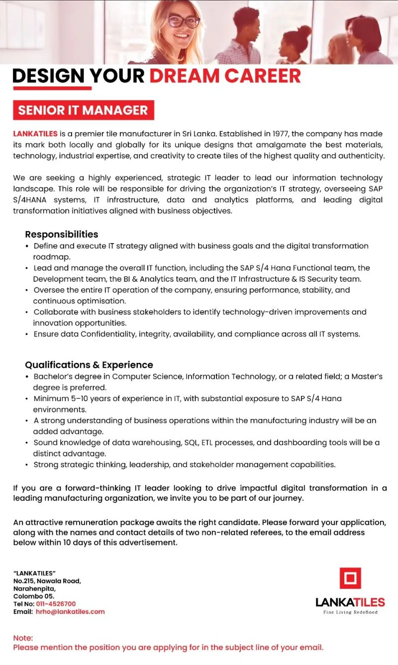Job poster for Senior IT Manager