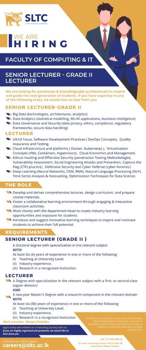 Senior Lecturer (Grade II) / Lecturer - ITPro.lk
