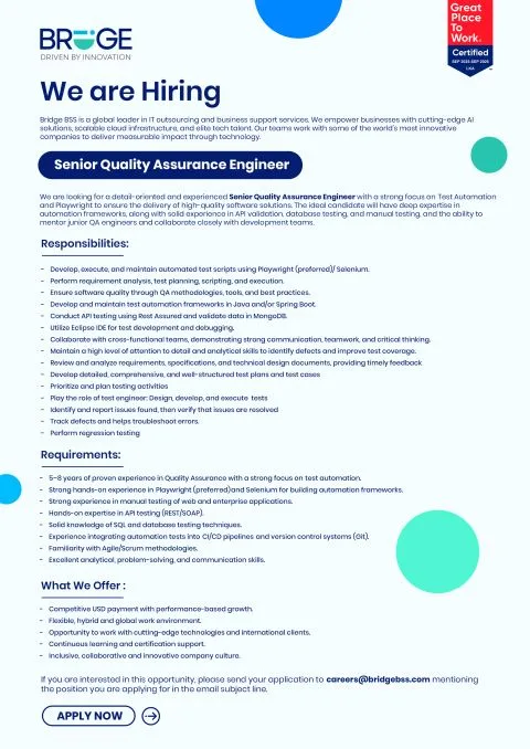 Job poster for Senior Quality Assurance Engineer