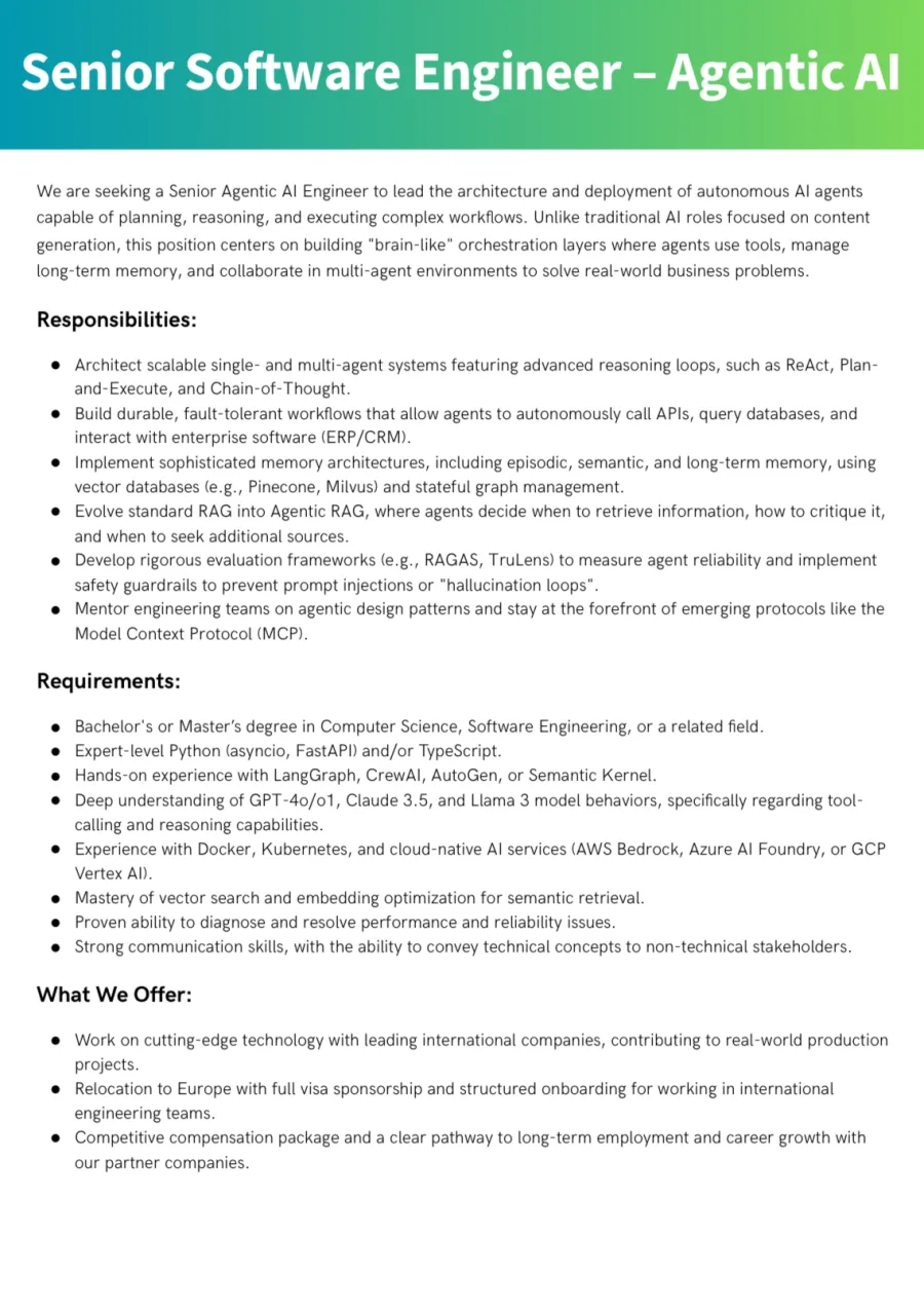 Job poster for Senior Software Engineer - Agentic AI