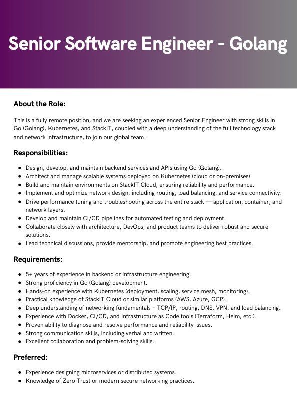 Senior Software Engineer - Golang - ITPro.lk