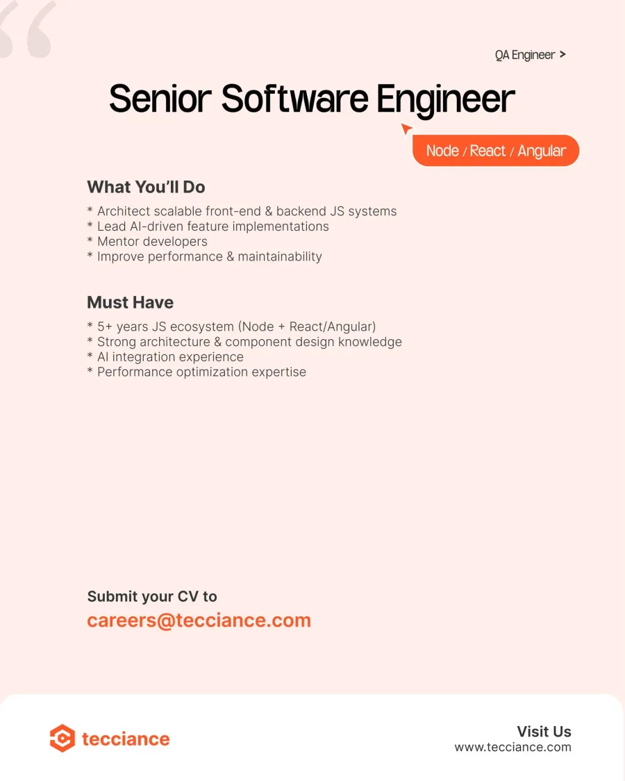 Job poster for Senior Software Engineer - Node/React/Angular