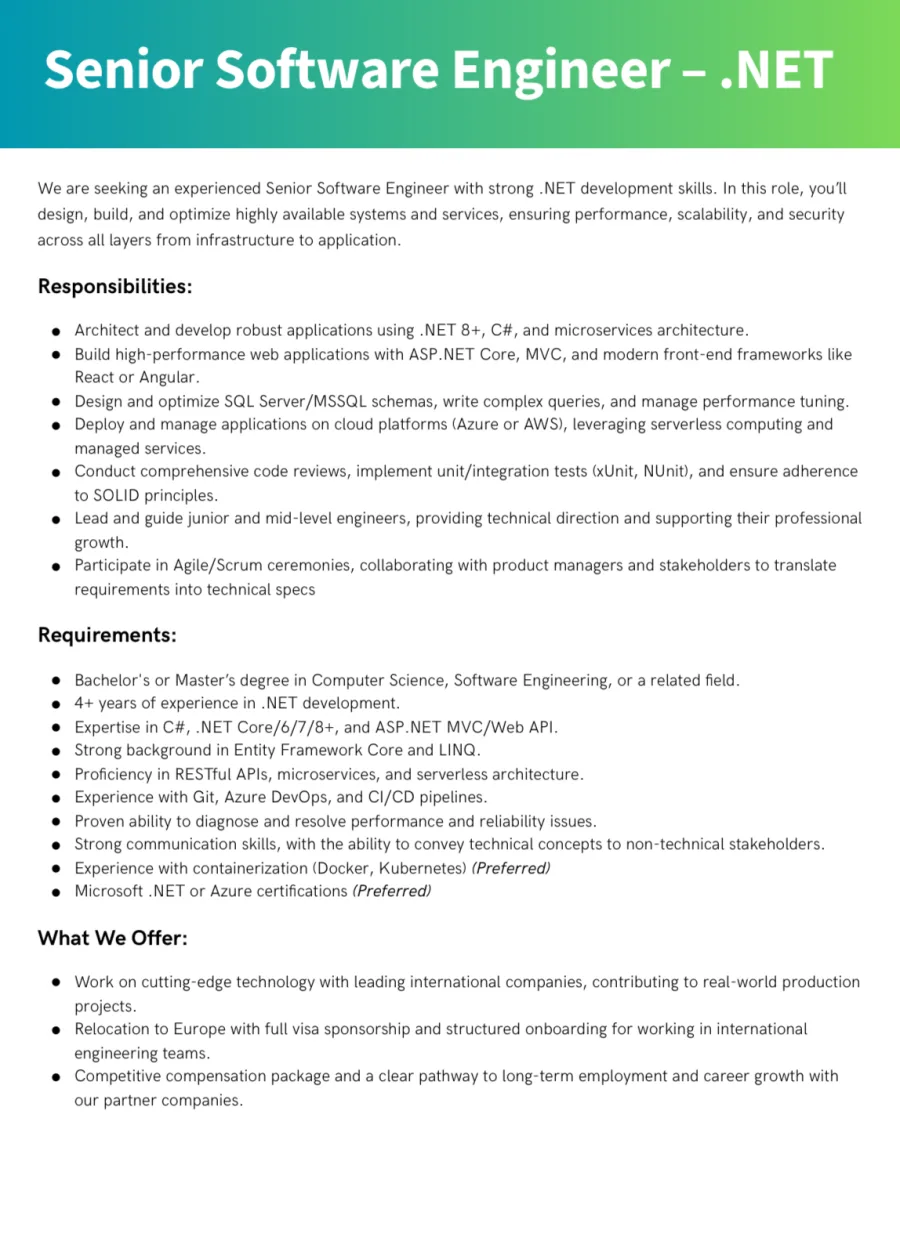 Job poster for Senior Software Engineer - .NET