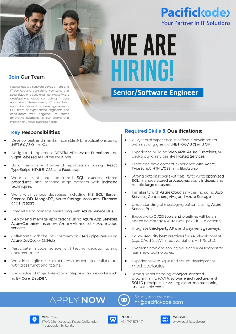 Job poster for Senior/Software Engineer