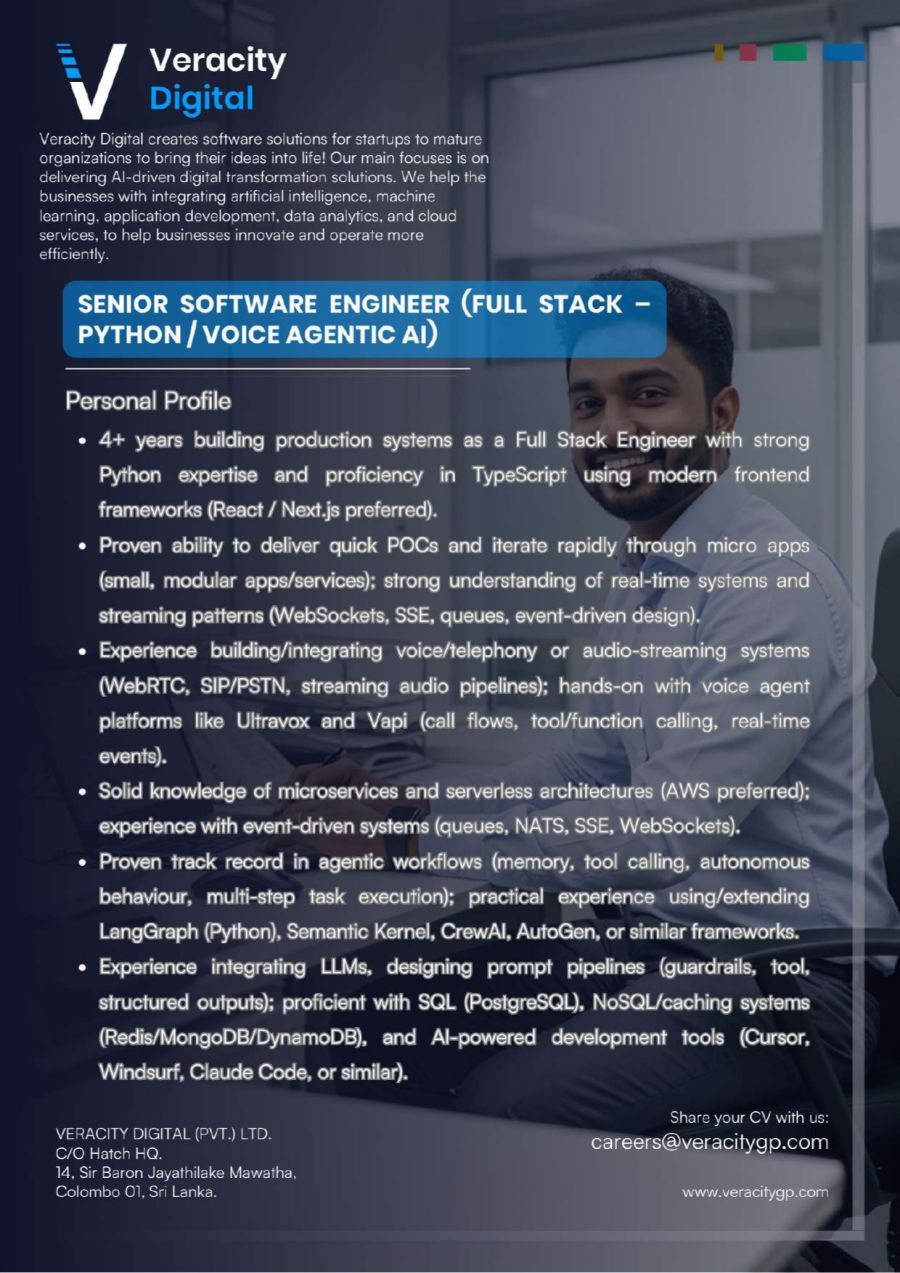 Senior Software Engineer – Full Stack (Python / Voice Agentic AI) - ITPro.lk