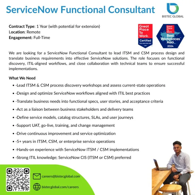 Job poster for ServiceNow Functional Consultant