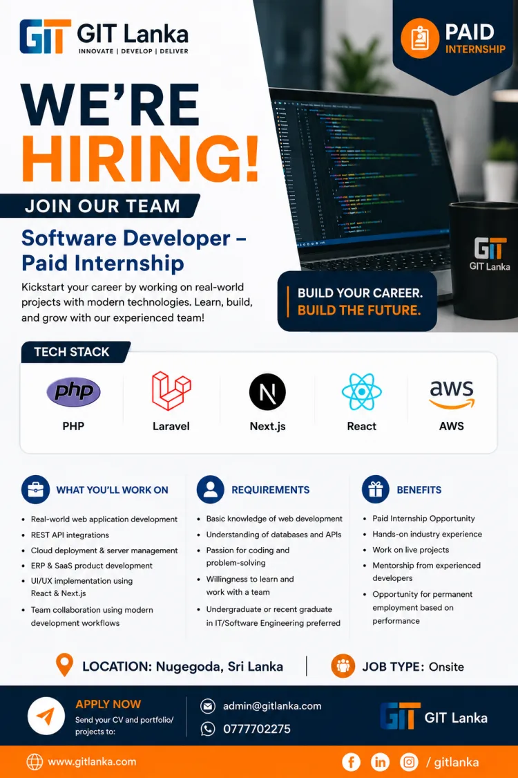 Job poster for Software Developer Internship