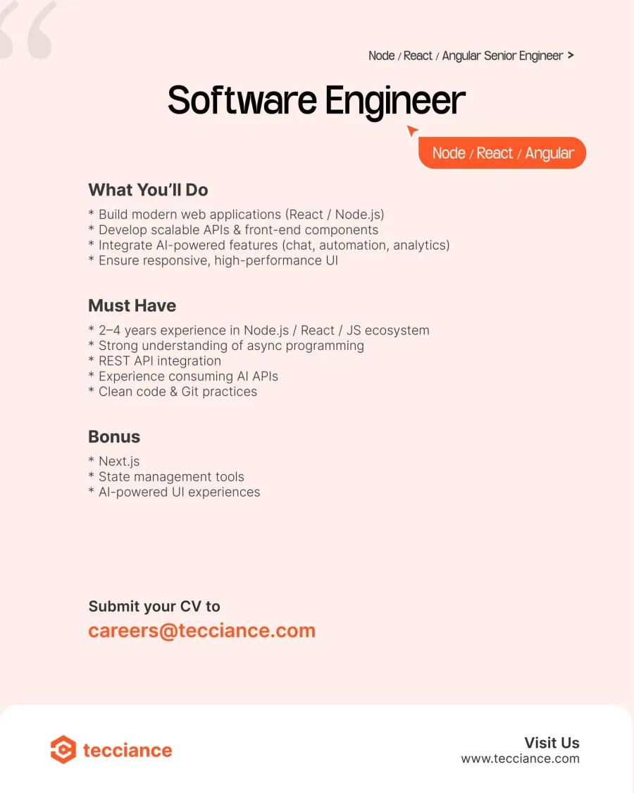 Job poster for Software Engineer - Node/React/Angular