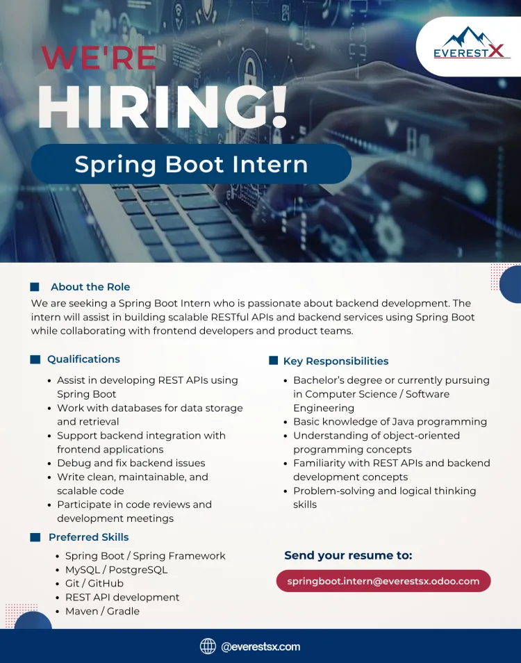 Job poster for Software Engineering Internship - Java