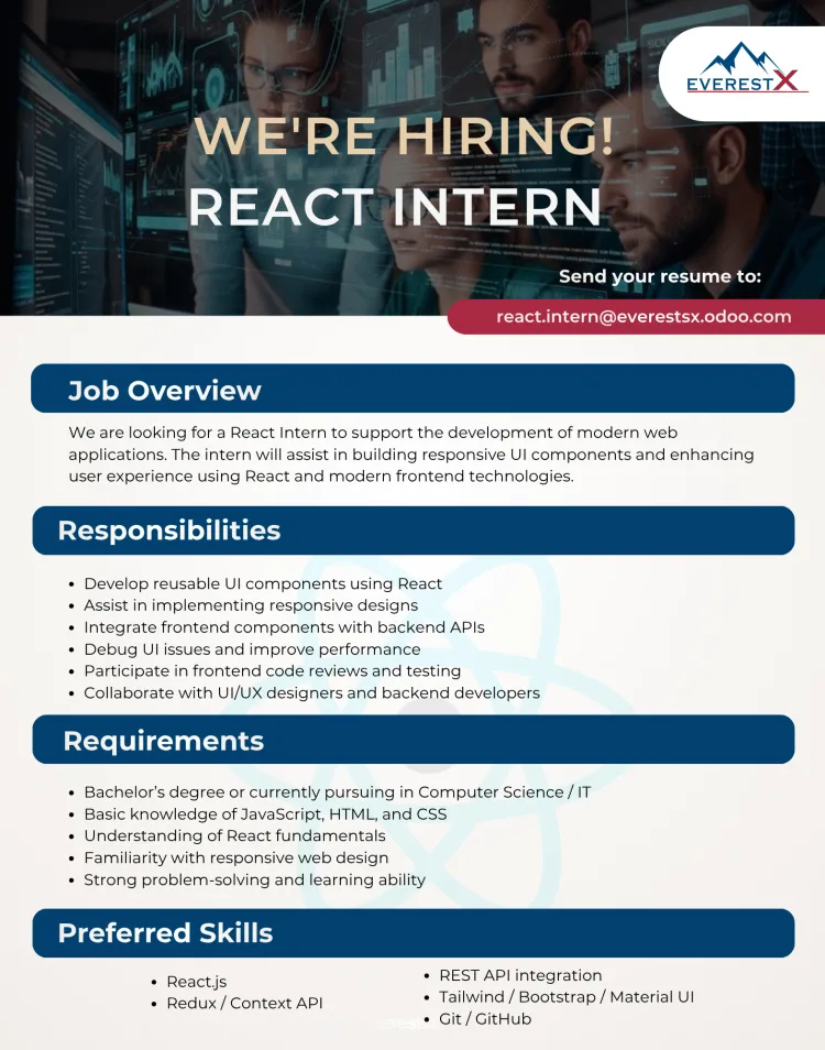 Job poster for Software Engineering Internship - React