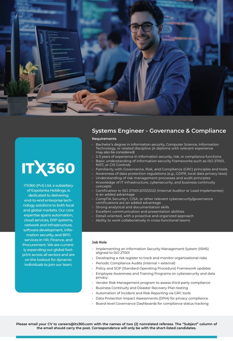 Systems Engineer - Governance & Compliance - ITPro.lk