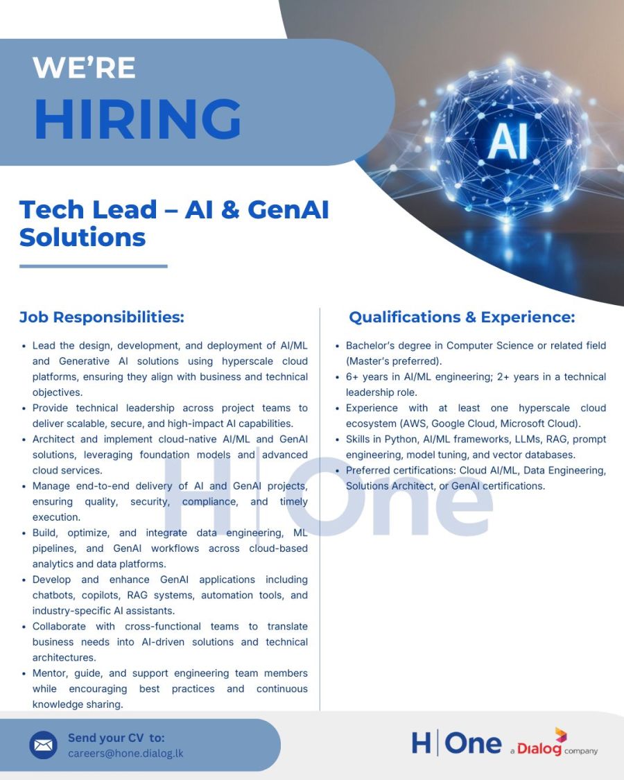 Tech Lead – AI & GenAI Solutions - ITPro.lk