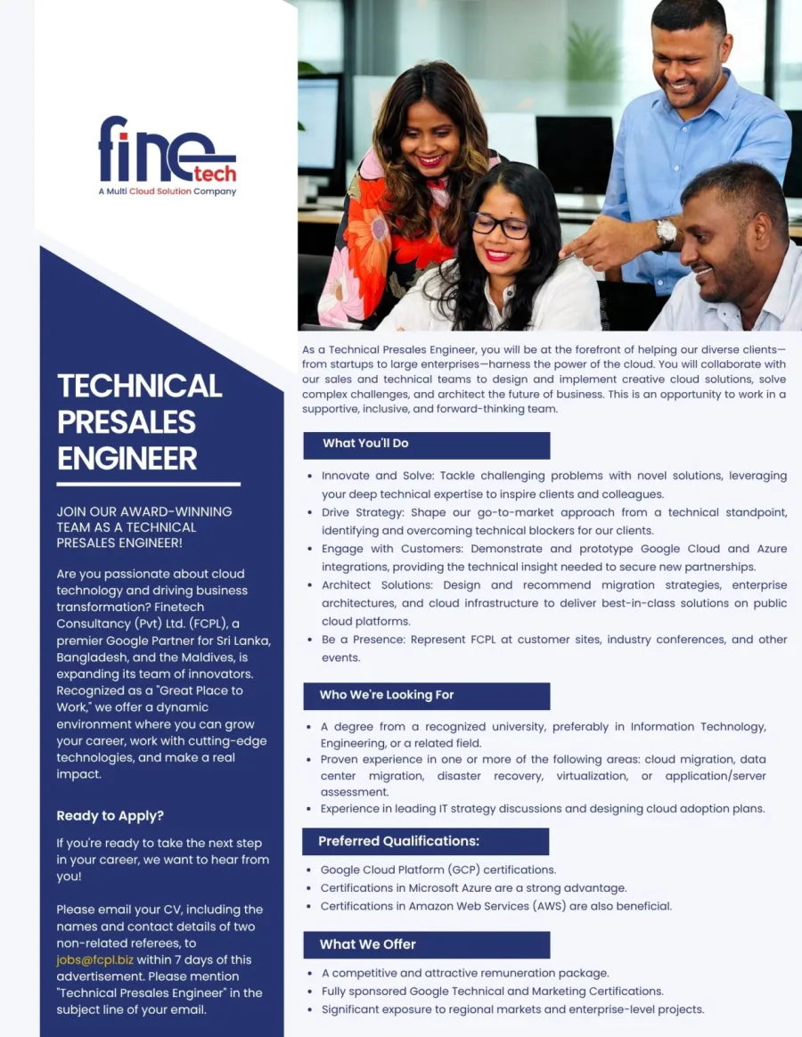 Job poster for Technical Presales Engineer