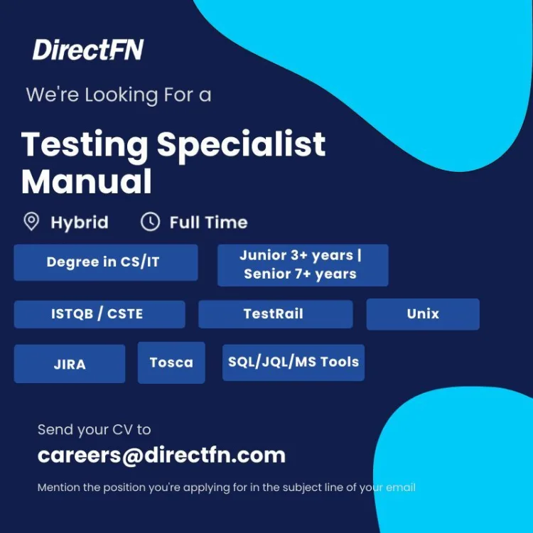 Job poster for Testing Specialist - Manual