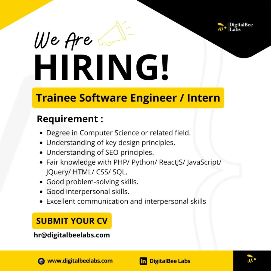 Job poster for Trainee Software Engineer / Intern