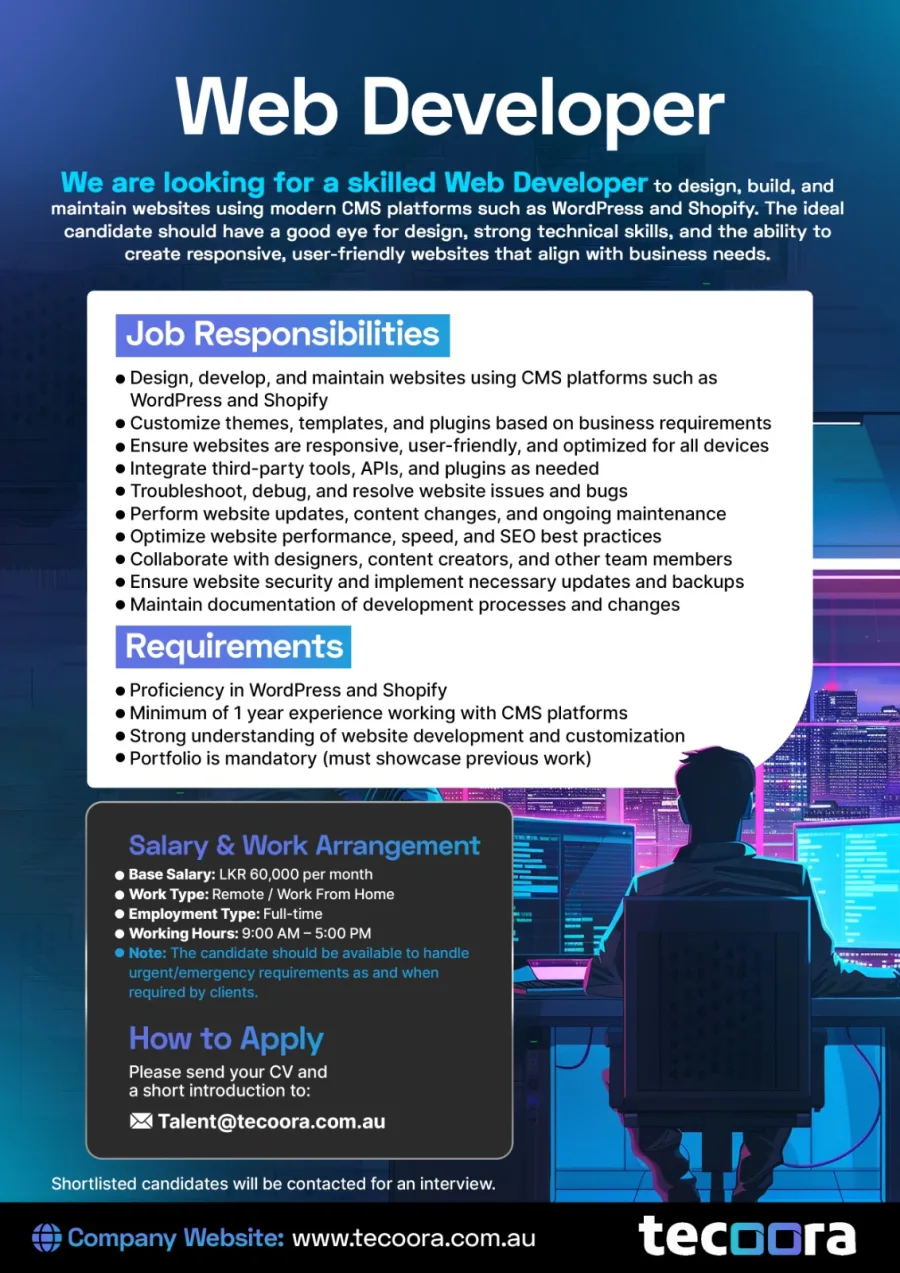 Job poster for Web Developer
