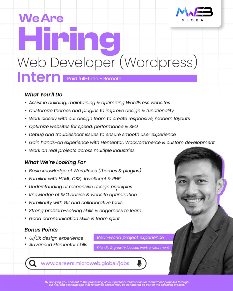 Job poster for Web Developer (Wordpress) - Intern