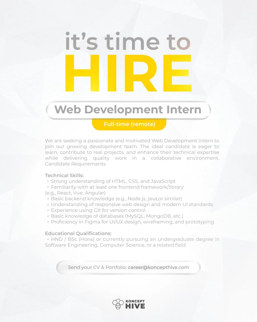 Job poster for Web Development Intern