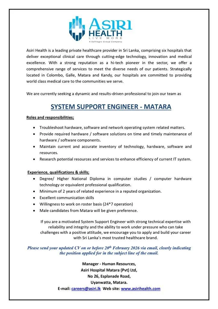 System Support Engineer - Matara - ITPro.lk